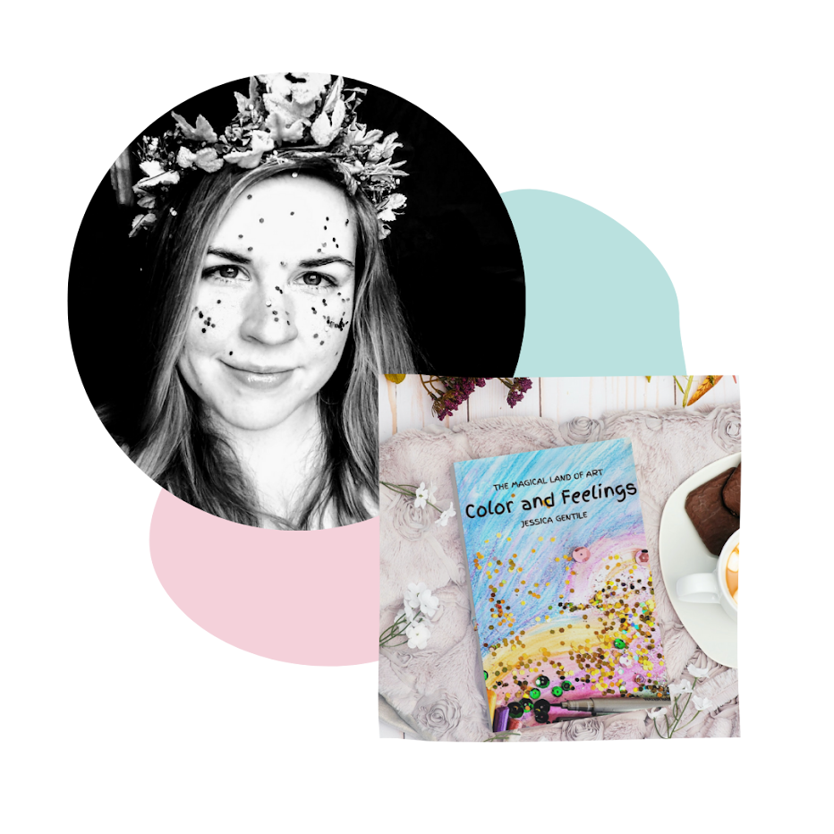 A young woman with a floral crown on her head and black paint or ink splattered on her face, smiling at the camera.