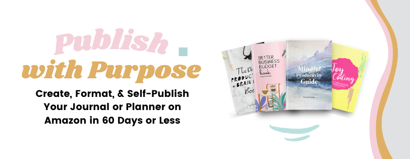 Banner promoting self-publishing on Amazon in 60 days or less, featuring books and colorful graphics.