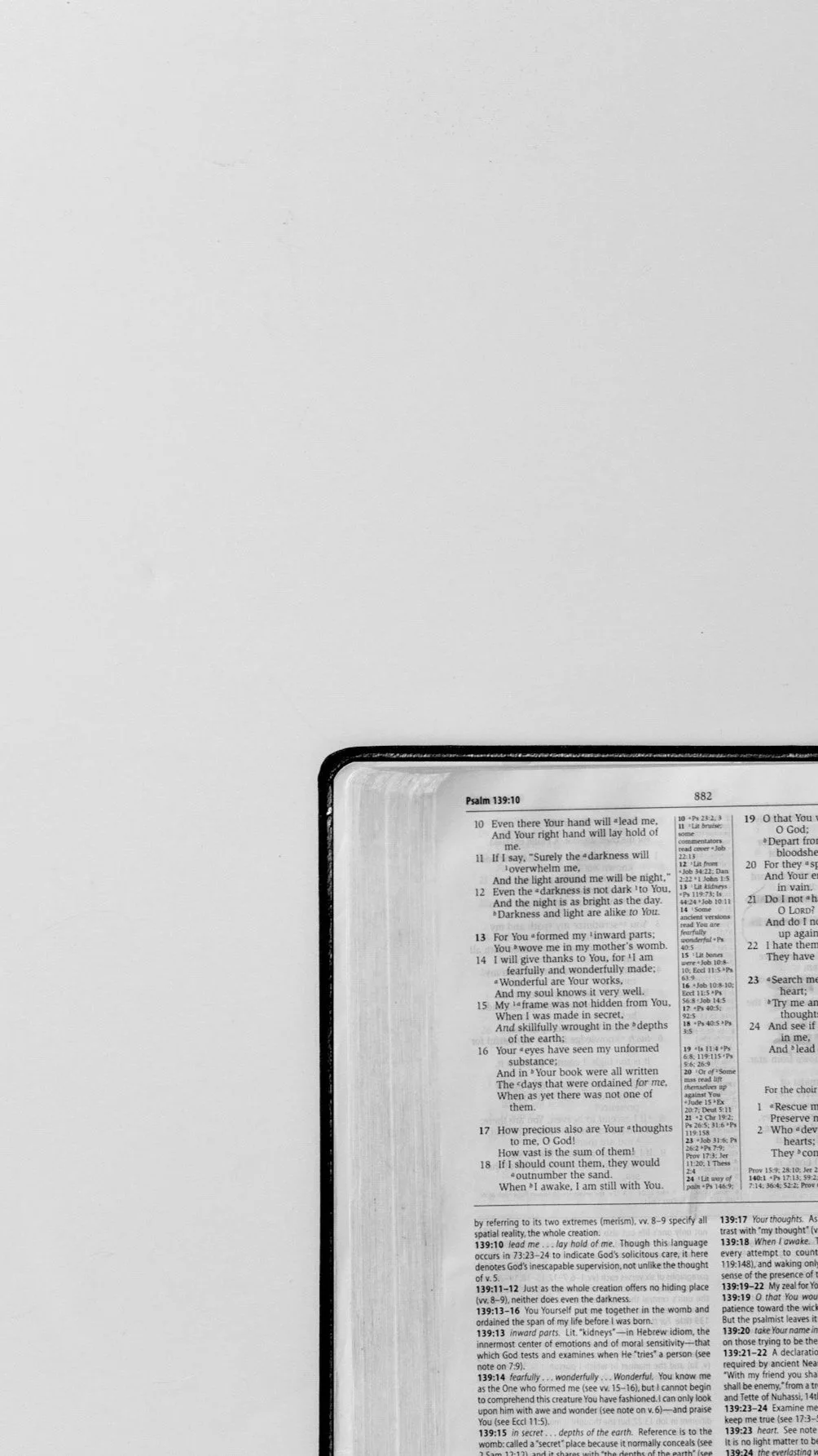Part of a tablet displaying Psalm 139:10-23, with the screen on a white background.