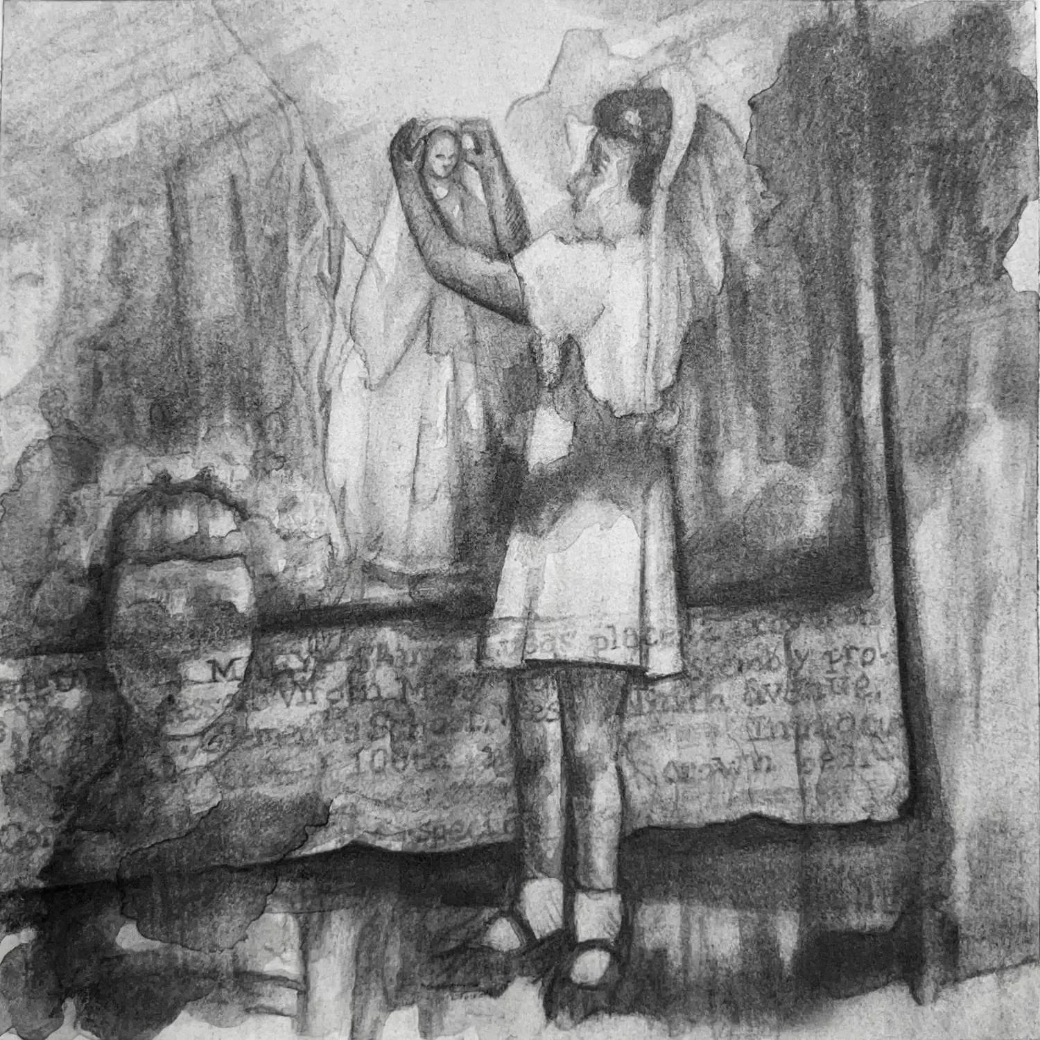 “Memory (Crowning Mary)”, powdered graphite and water-soluble graphite, 5”x5”, 2025