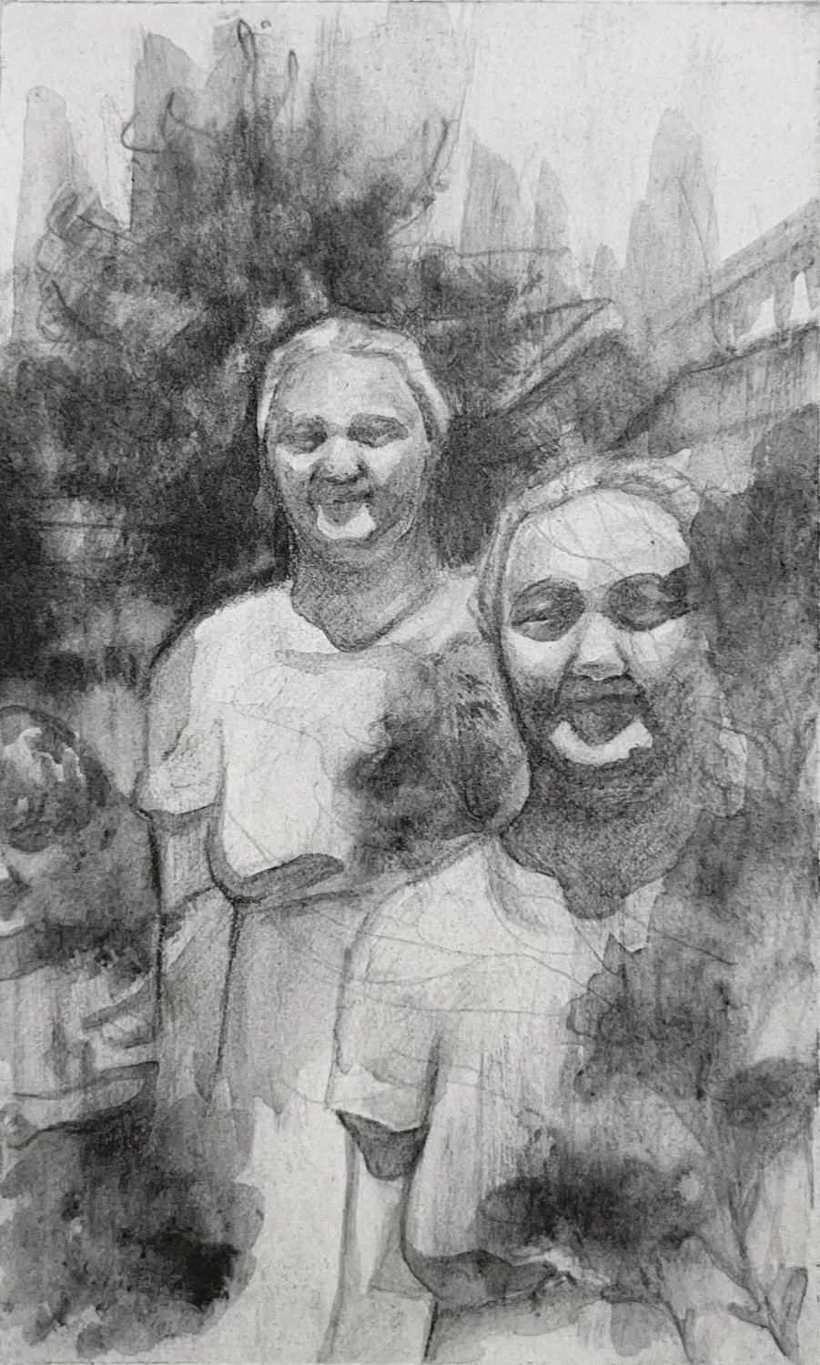“Memory (Grandma Anna),” powdered graphite and water-soluble graphite, 3”x5”, 2025