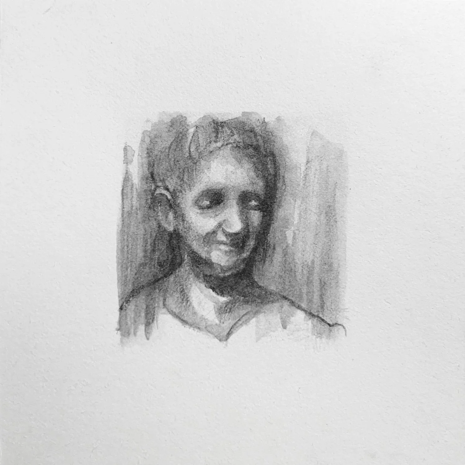 “Fragment (Anna),” water-soluble graphite, 1 ½” x 1 ½”, 2025