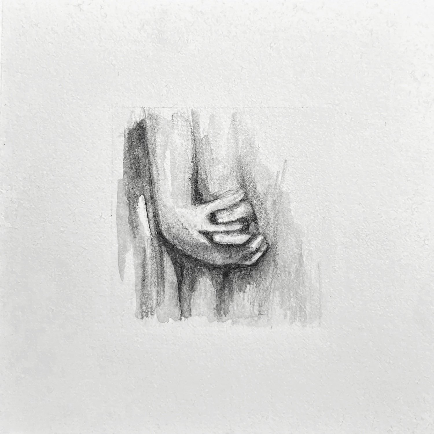 “Fragment (Sister),” water-soluble graphite, 1 ½” x 1 ½”, 2025