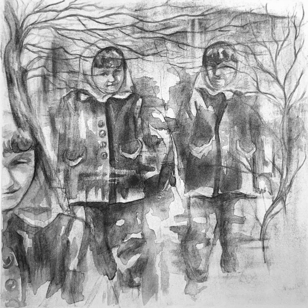 “Memory (Mirrored)”, powdered graphite and water-soluble graphite, 5”x5”, 2025