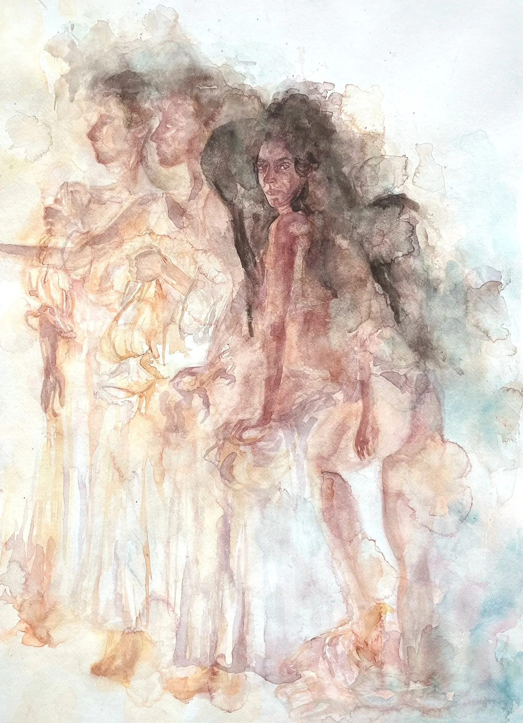 "The Undressing," watercolor on paper, 22"x30", 2024