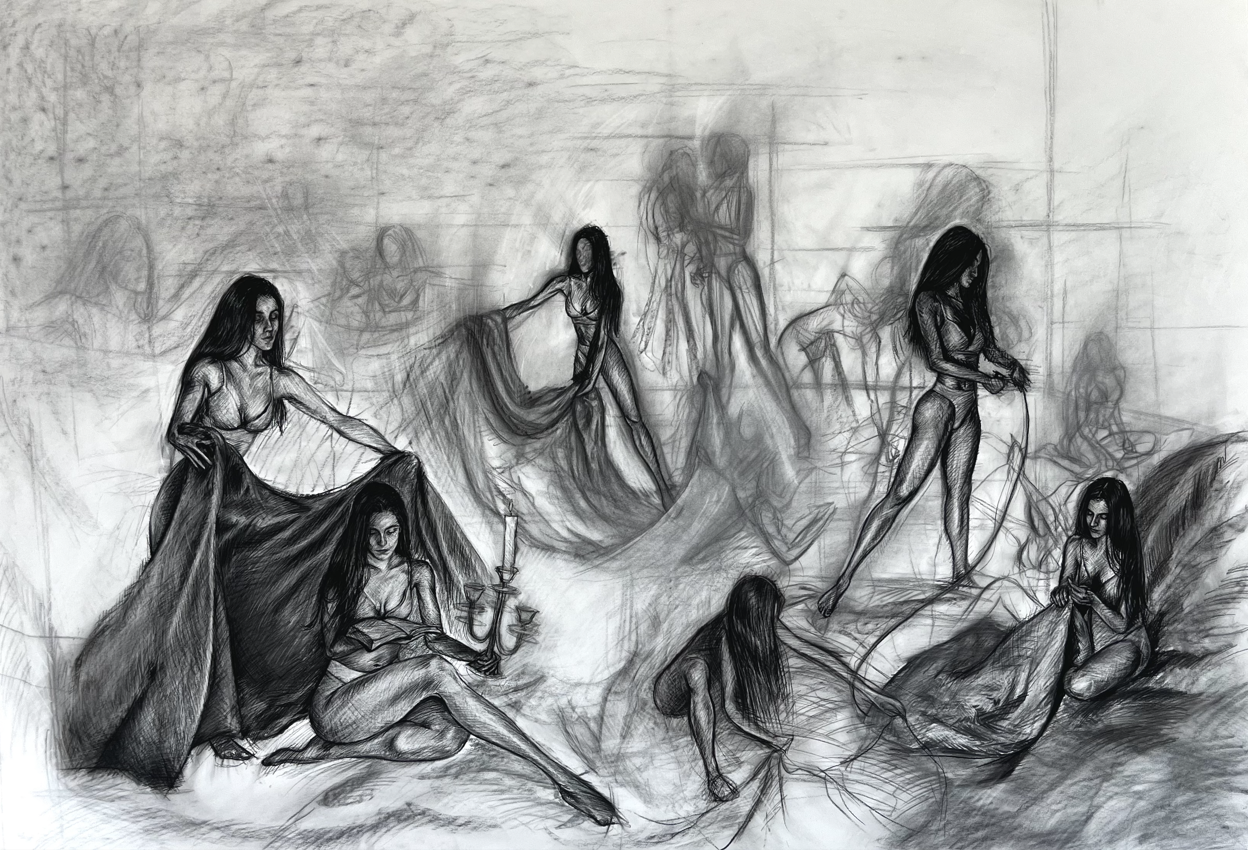 "Proverbs 31:10-31 (The Woman Who Fears the Lord)", 72”x50”, charcoal on Stonehenge paper, 2023