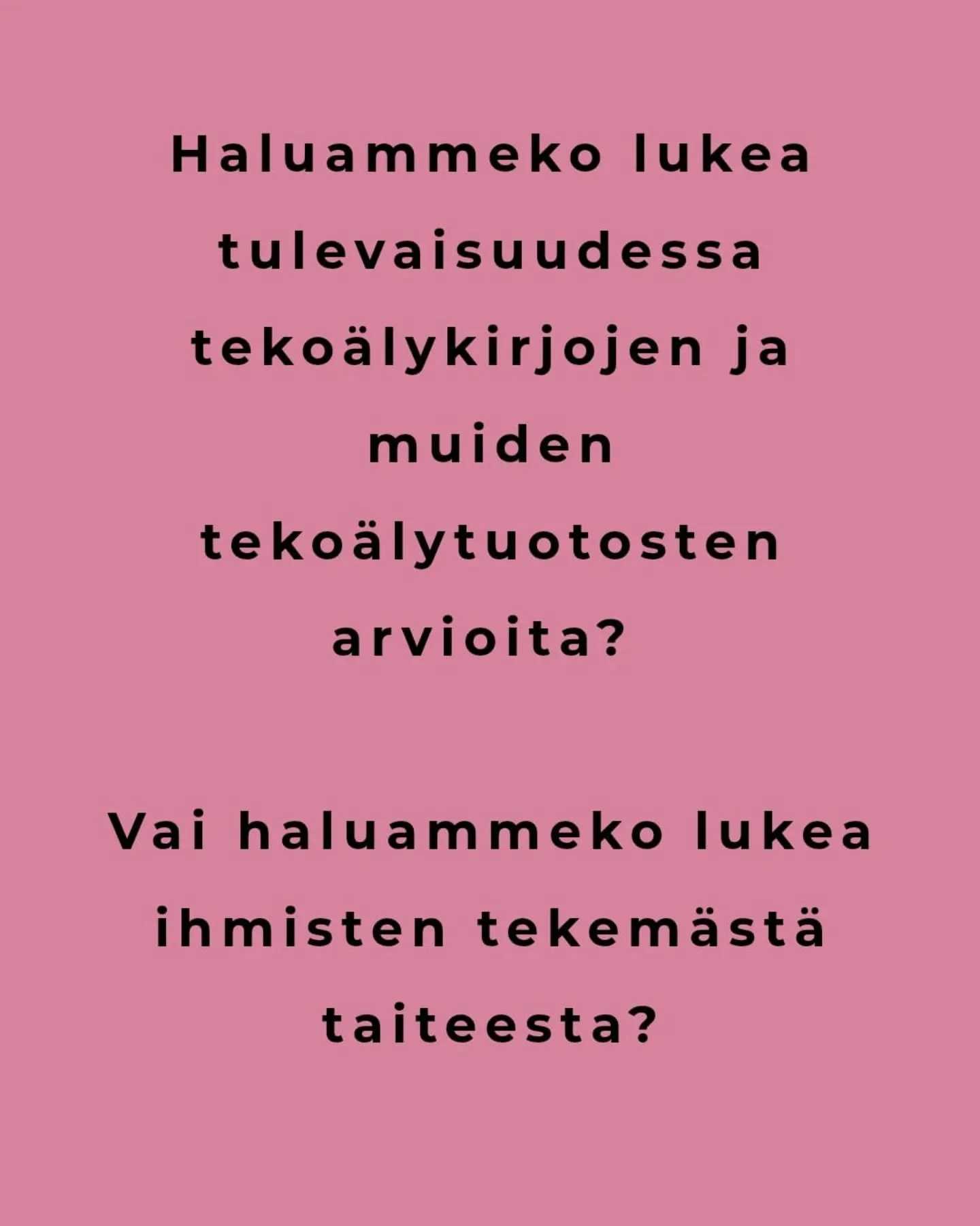 Yll&auml;olevat diat liittyv&auml;t ennakkotapaukseen. Kulttuuritoimitus teki arvion Sirpa P&auml;&auml;kk&ouml;sen kuvakirjasta Milla-Malle ja taikamatto (Book Garden, 2026). Kirjan kuvitus on generoitu teko&auml;lyll&auml;. Kun arviosta tehty Insta