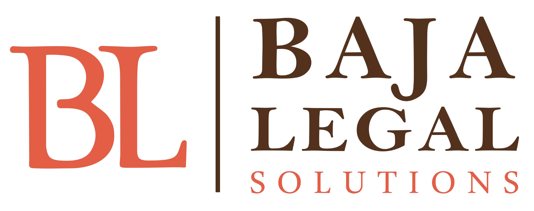Logo for Baja Legal Solutions with large red letters 'BL' on the left and 'Baja Legal Solutions' written in brown and red on the right.