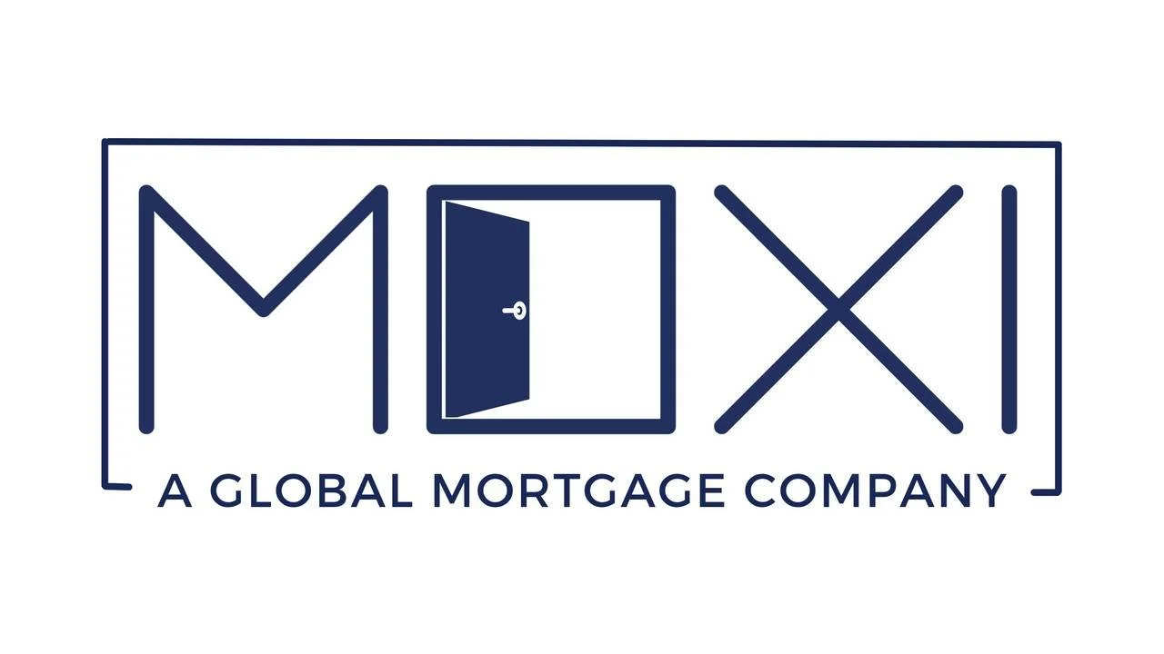 Logo with the word 'Moxi', where the letter 'O' is represented by a door slightly open, and the tagline 'A Global Mortgage Company' underneath.