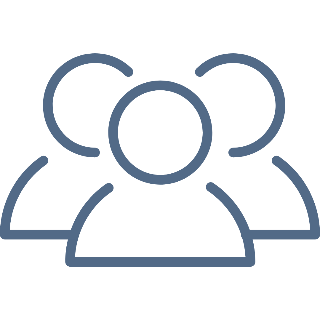 Icon of three simplified human figures, representing a group or community.