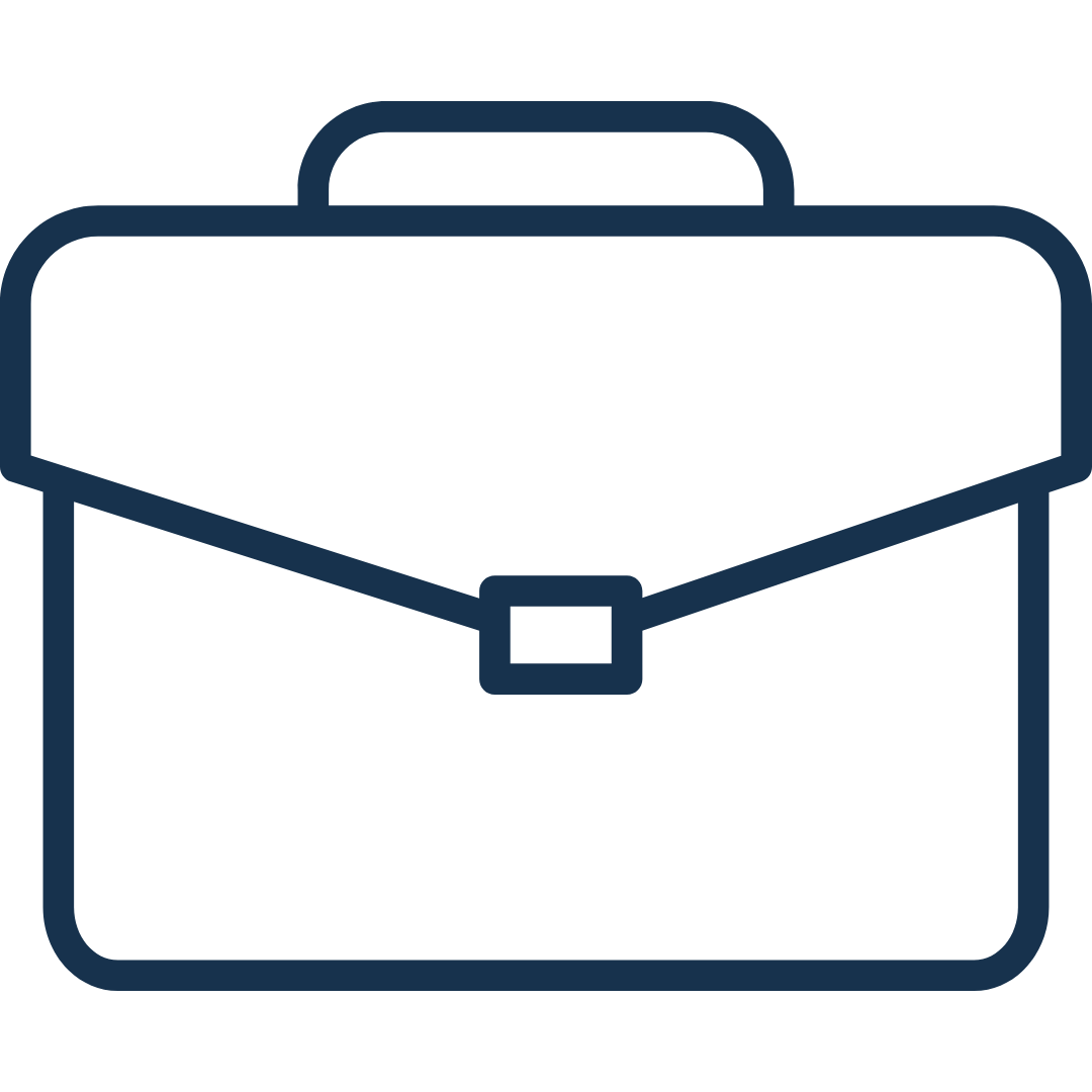 Outline drawing of a briefcase in dark blue lines.