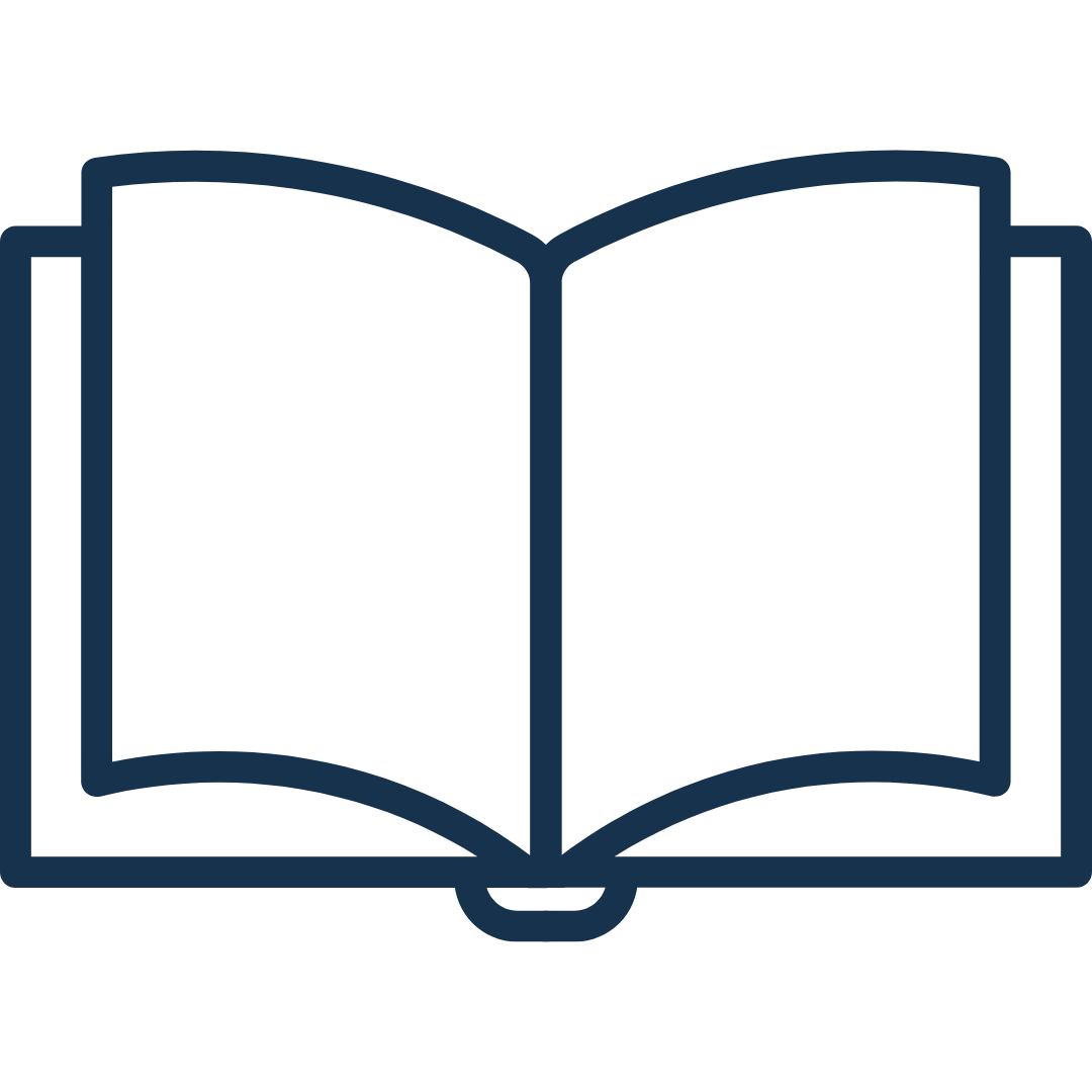 Icon of an open book with a simple outline design.