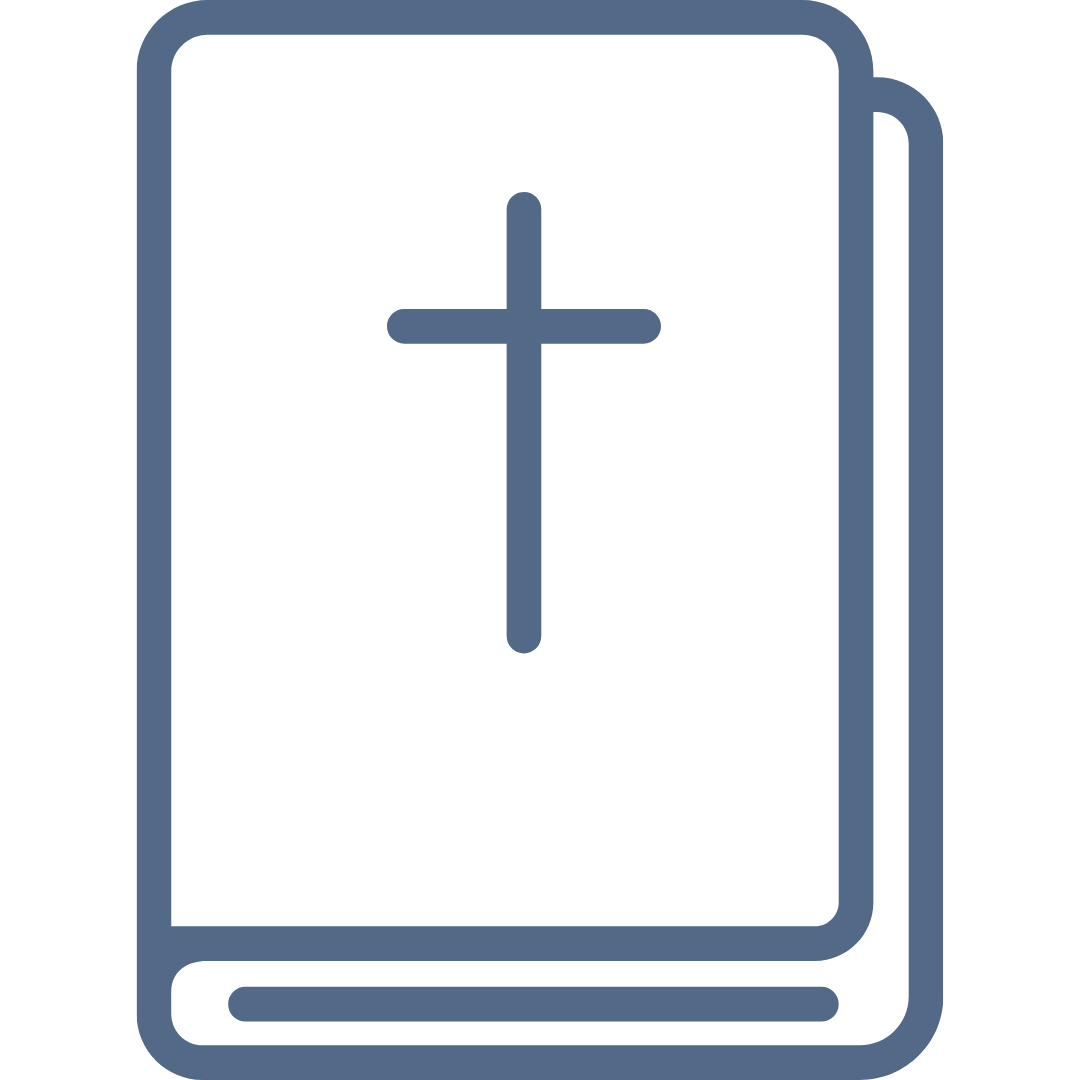 Outline of a Bible with a cross on the cover.