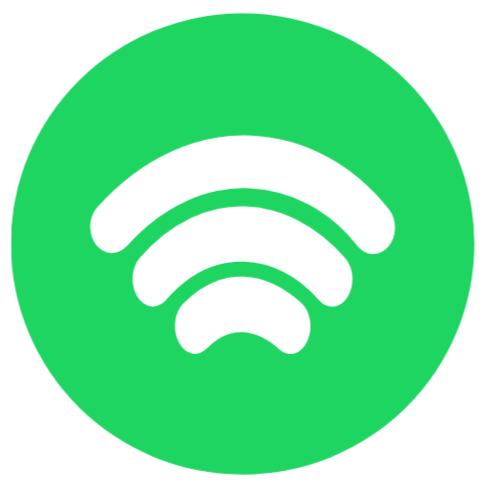 Wi-Fi signal icon on a green circular background.