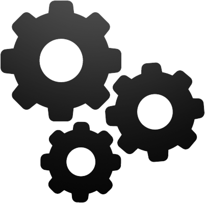 Black silhouettes of three gears interlocked on a light gray background.