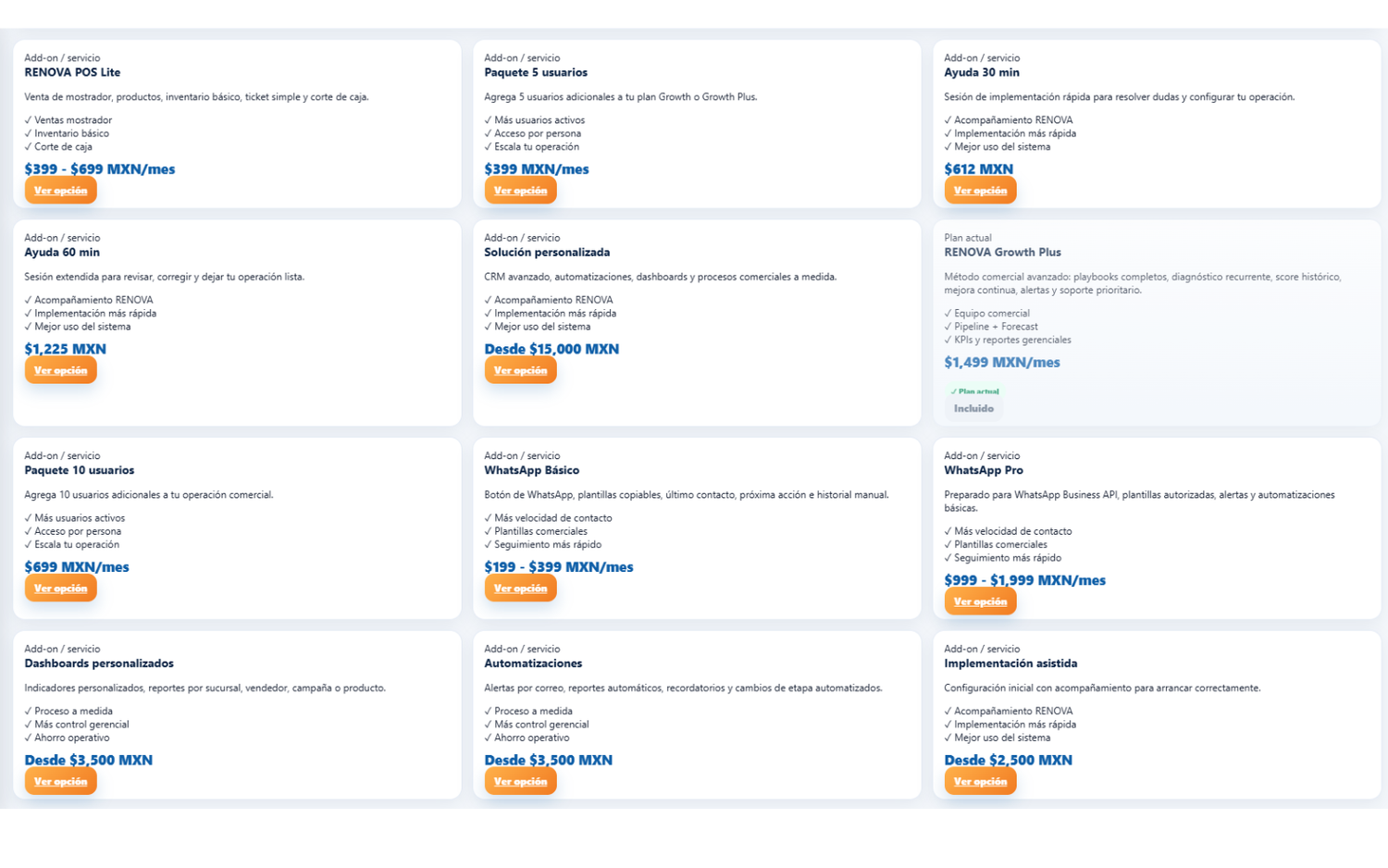 Shop RENOVA con módulos y servicios adicionales
