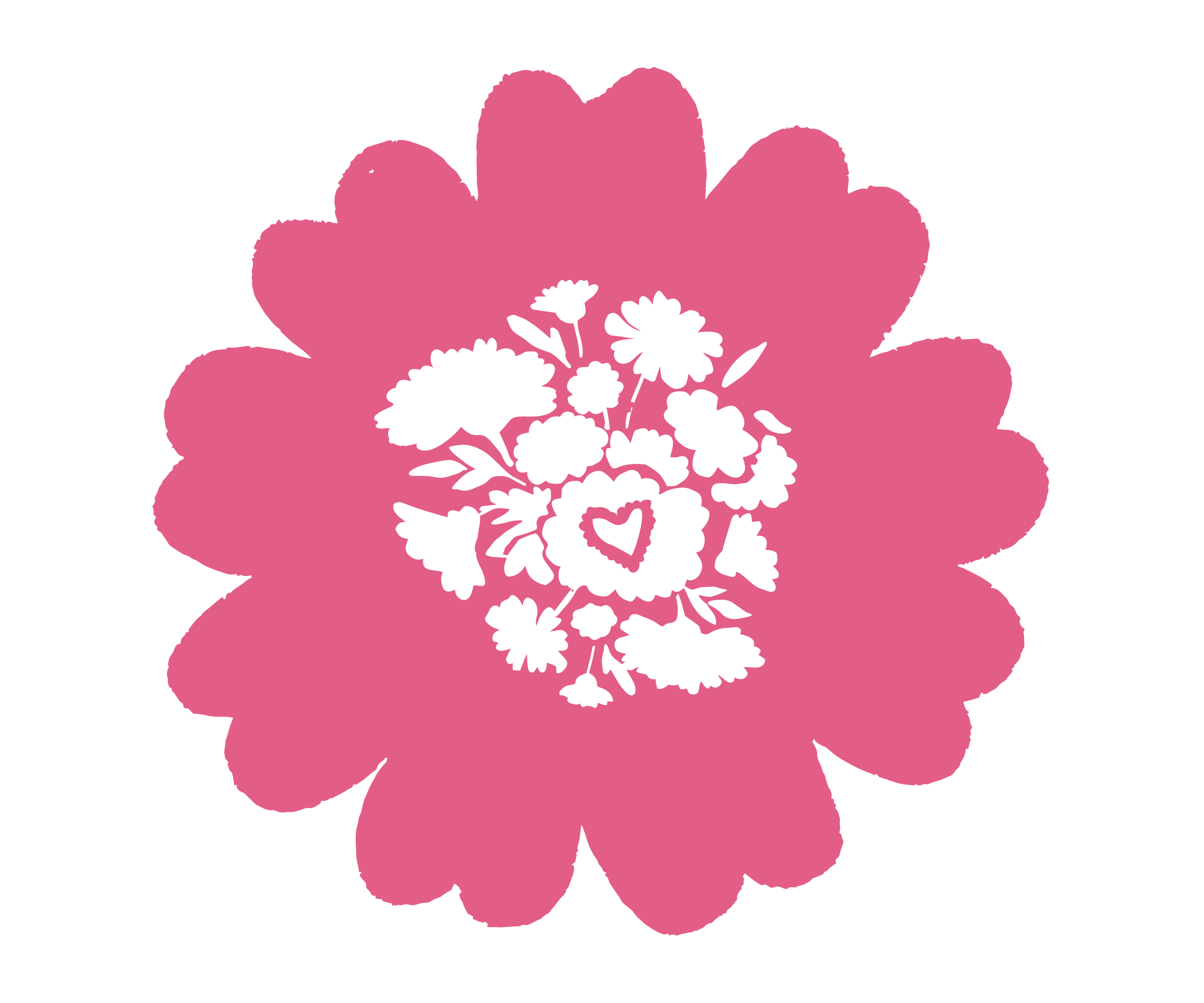 Pink flower with black floral design details on a black background