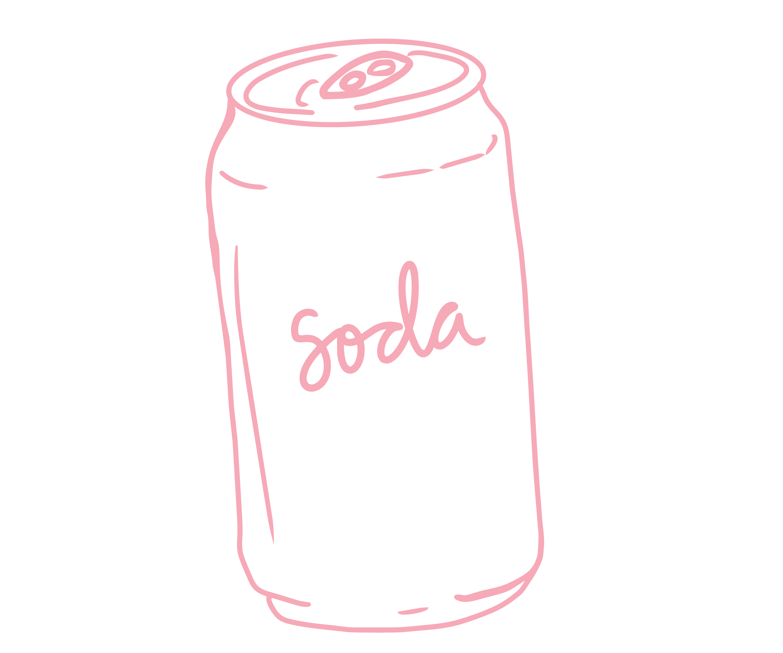 A pink neon-style illustration of a soda can with the word 'soda' written on it.