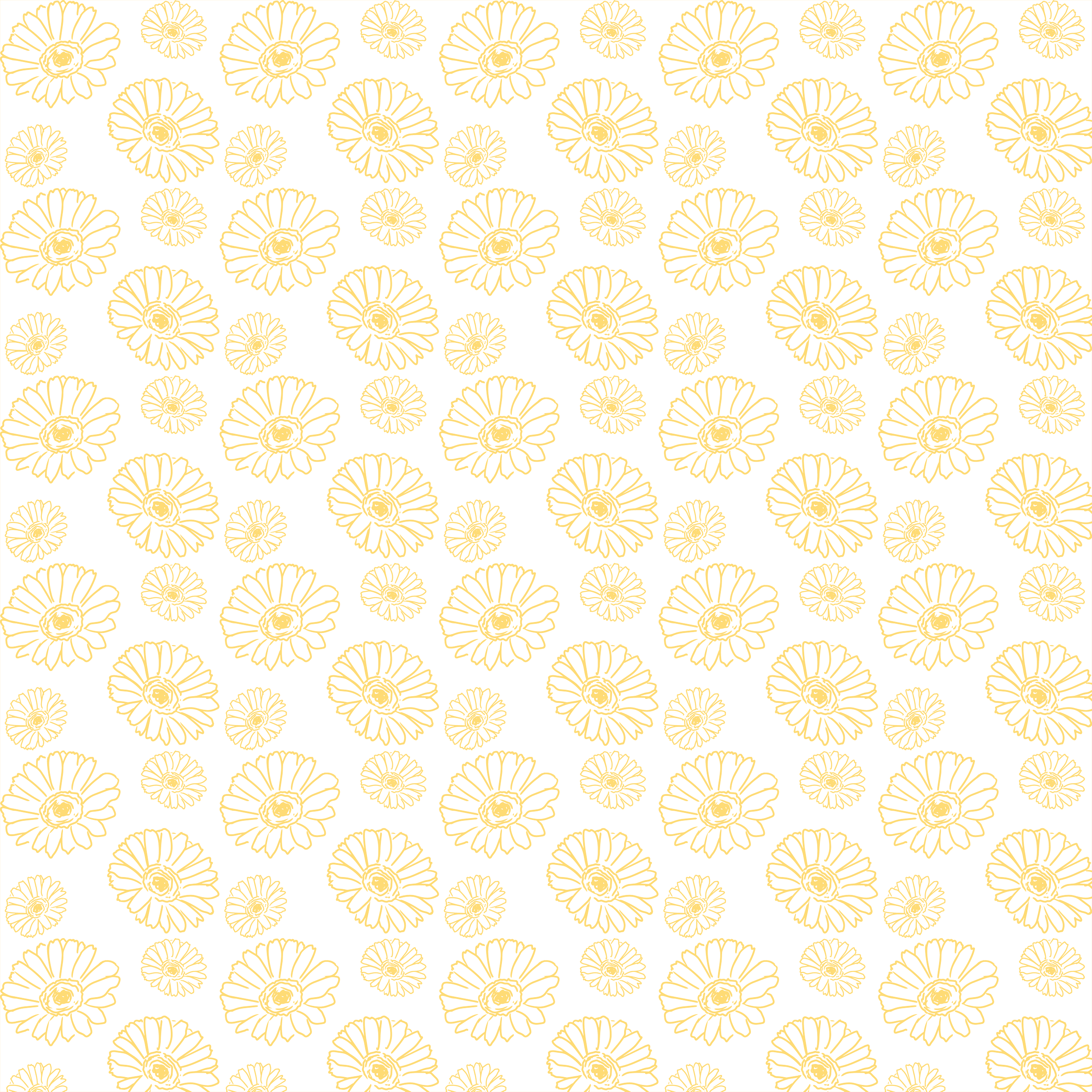 A repeating pattern of yellow flowers with light blue outlines on a black background.