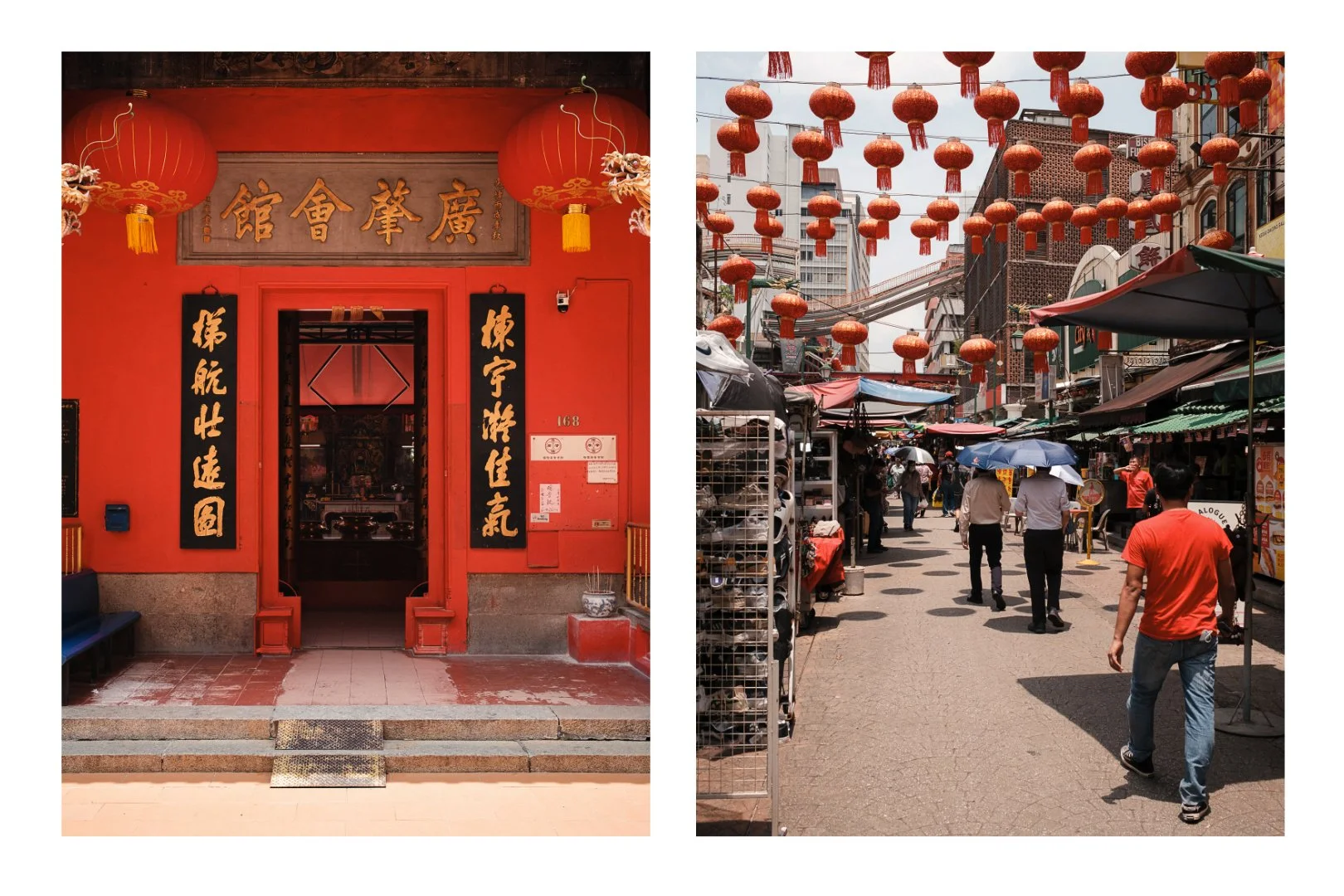 Shows the entrance to a temple and a market in Kuala Lumpur Malaysia