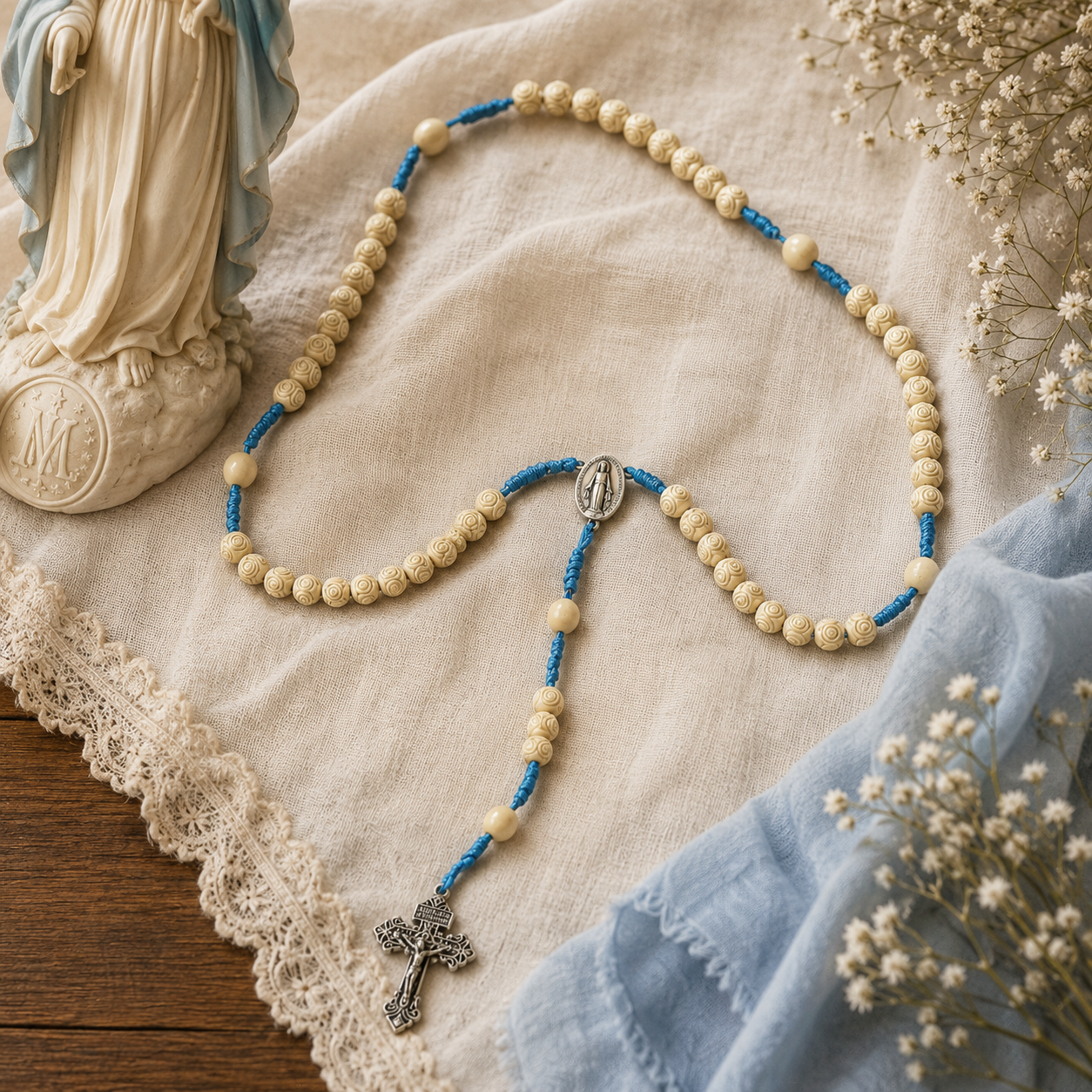 Handcrafted Marian Blue Rosary