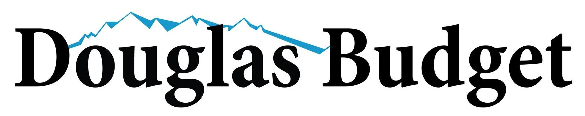 Cuoted text that reads 'Douglas Budget' with a declining blue line graph above it.