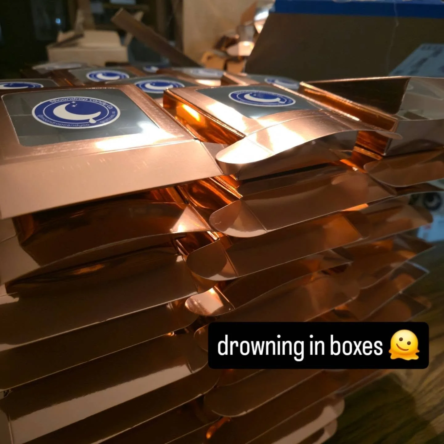 200 boxes folded, and not even halfway there yet! By the time we're ready for Elkton Autumn Days, these boxes will be filled with more than 4,000 pieces of caramel 🤯

In addition to the caramel, we'll be bringing our jumbo rice krispie treats, caram