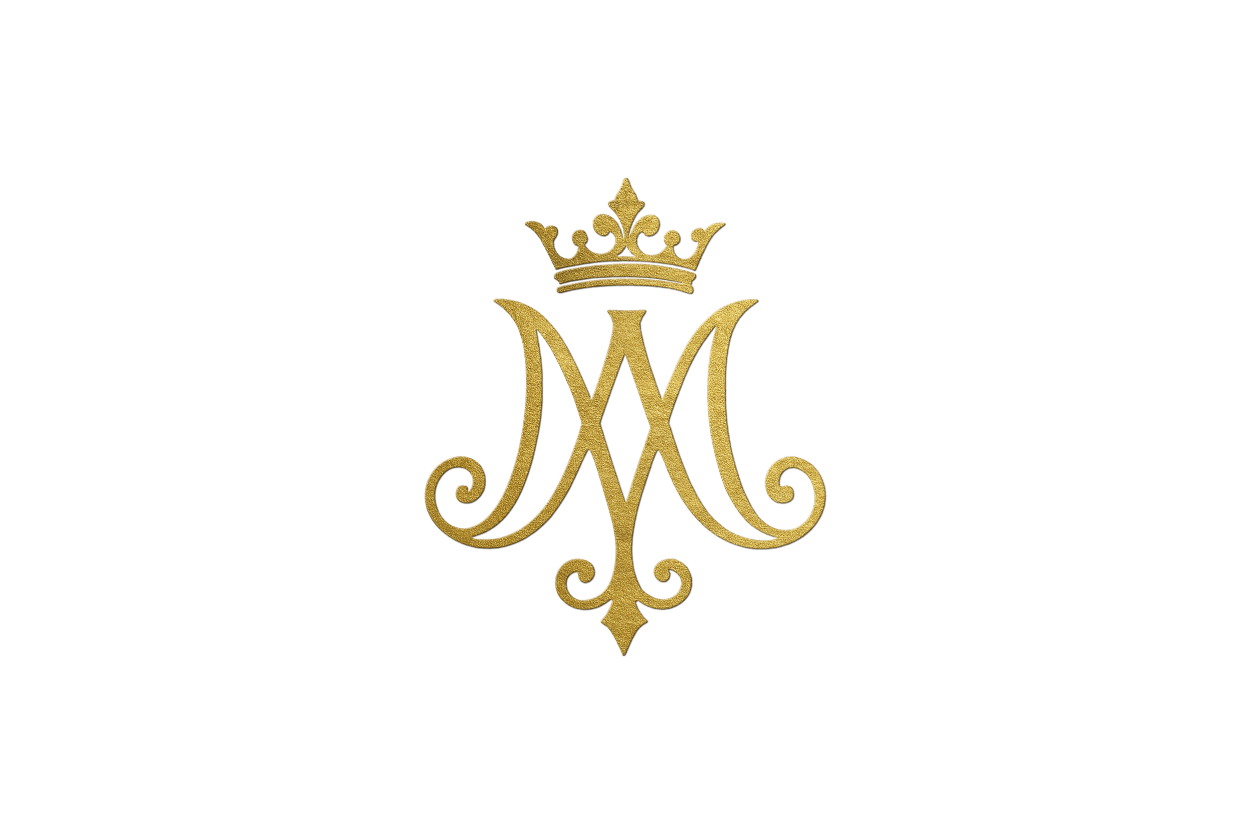 Auspice of the Blessed Virgin Mary, Gold crown above ornate gold letter M on a black background