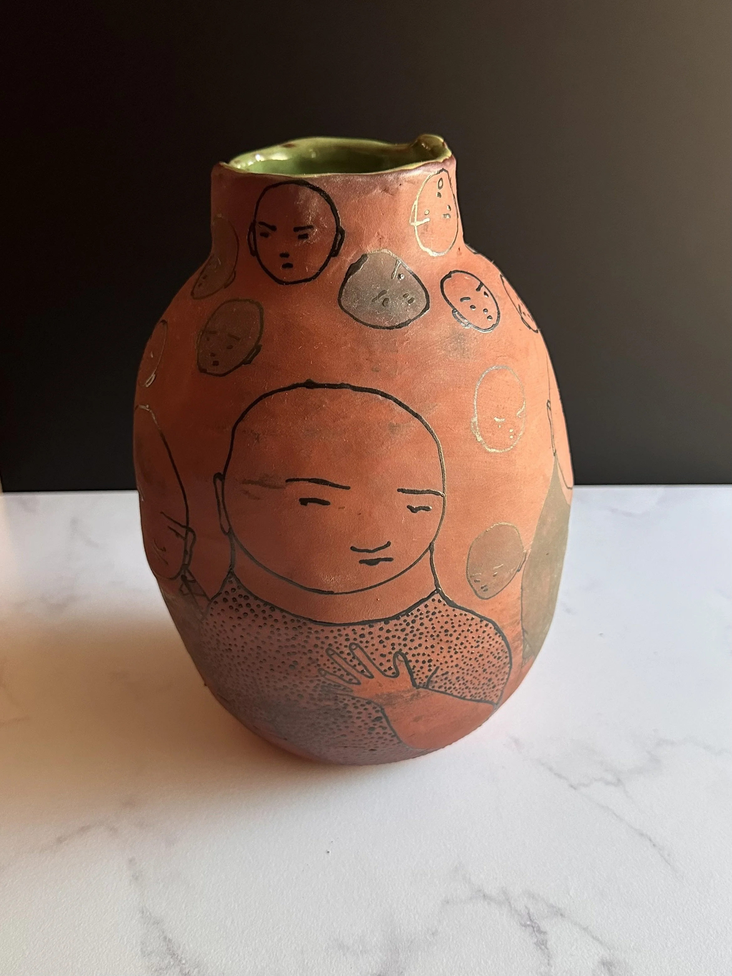 Tera Red Artisan Vase with Green Glaze