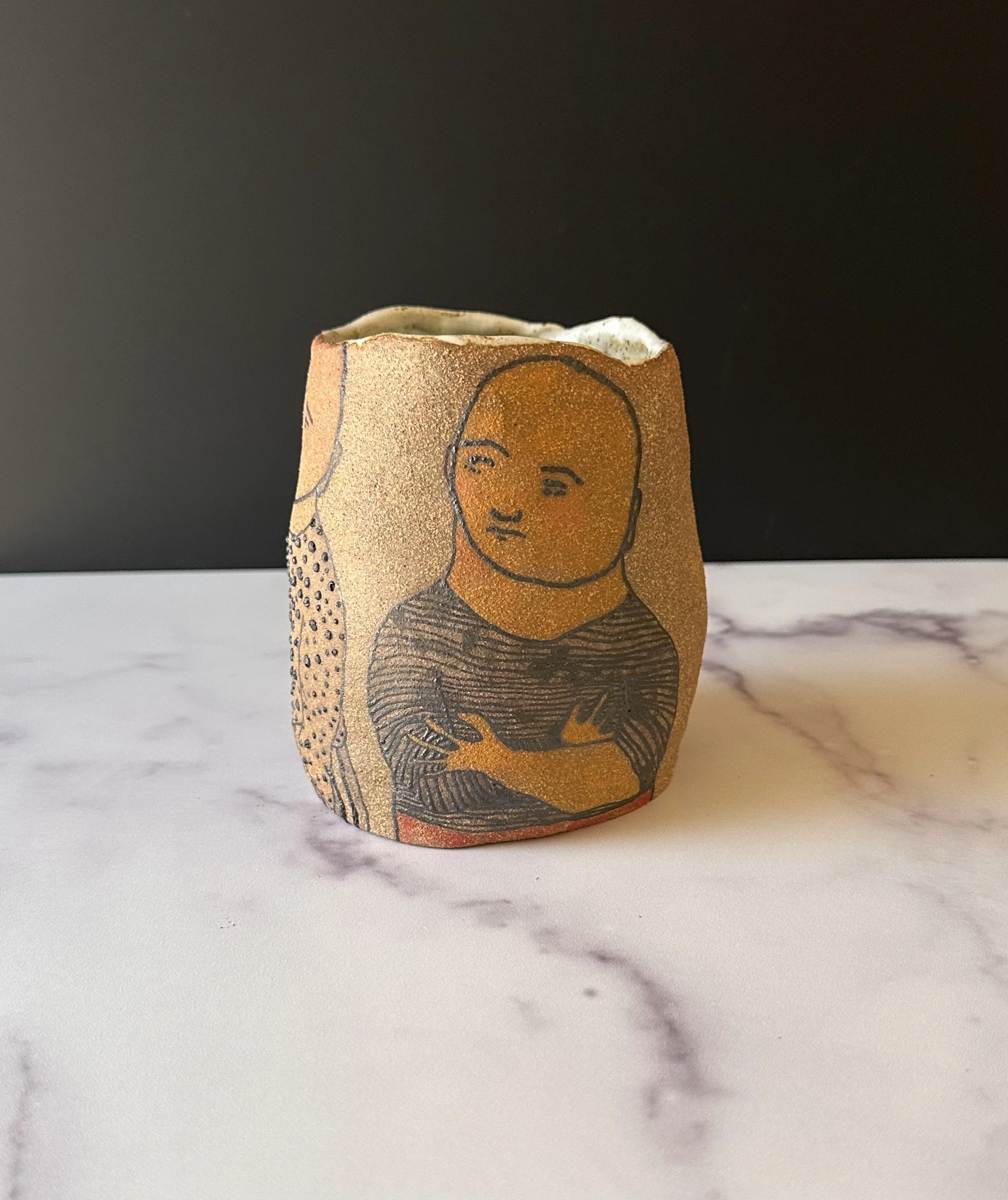Line-Figure Stoneware Vase