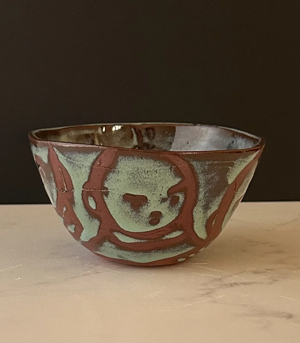 Small Turquoise & Tera Red Ceramic Bowl