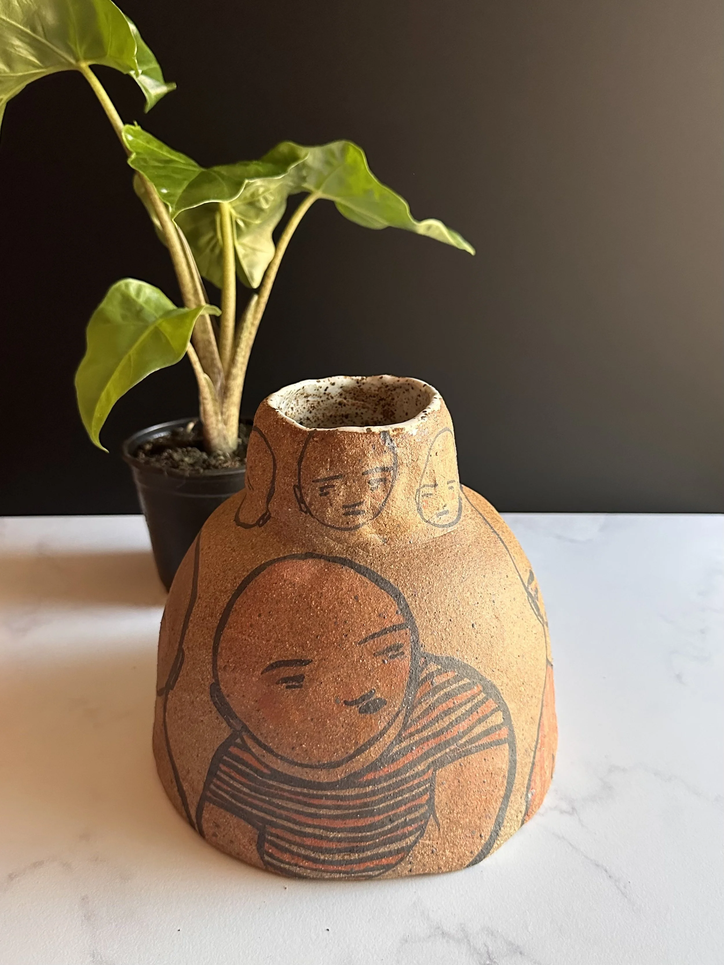 Handpainted Stoneware Art Vase