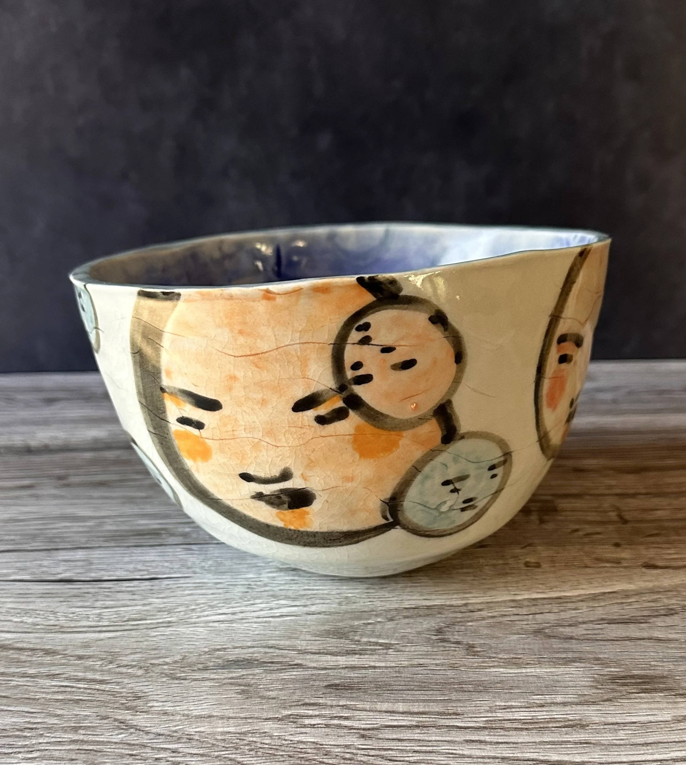 Porcelain Serving Bowl with Blue Interior