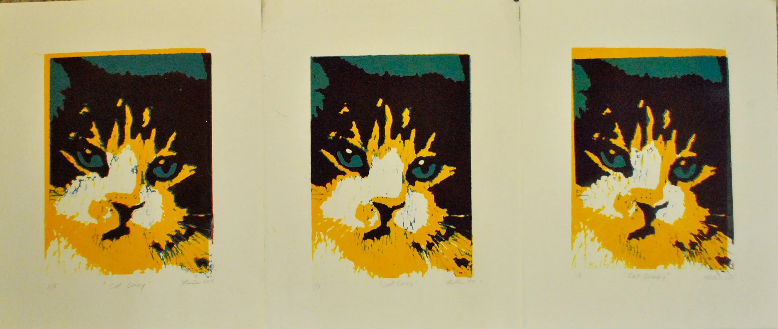 Cat Multi-Color Lino Print