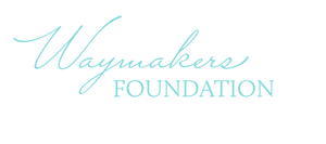 Logo of Waymakers Foundation with light blue text on a white background.