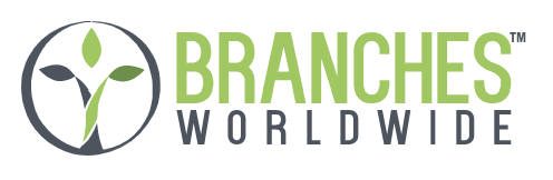 Logo of Branches Worldwide featuring a stylized tree with green leaves and black lines, and the company name in green and black text.