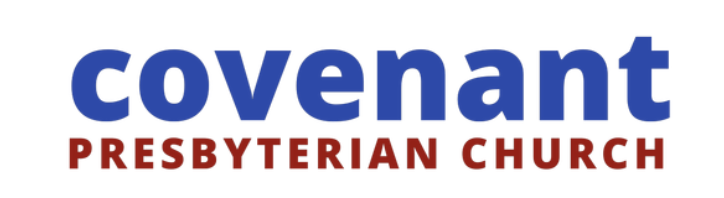 Covenant Presbyterian Church logo with the name in blue and red text.