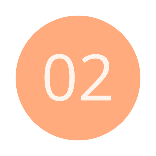A beige circle with the number '02' in white text centered inside.
