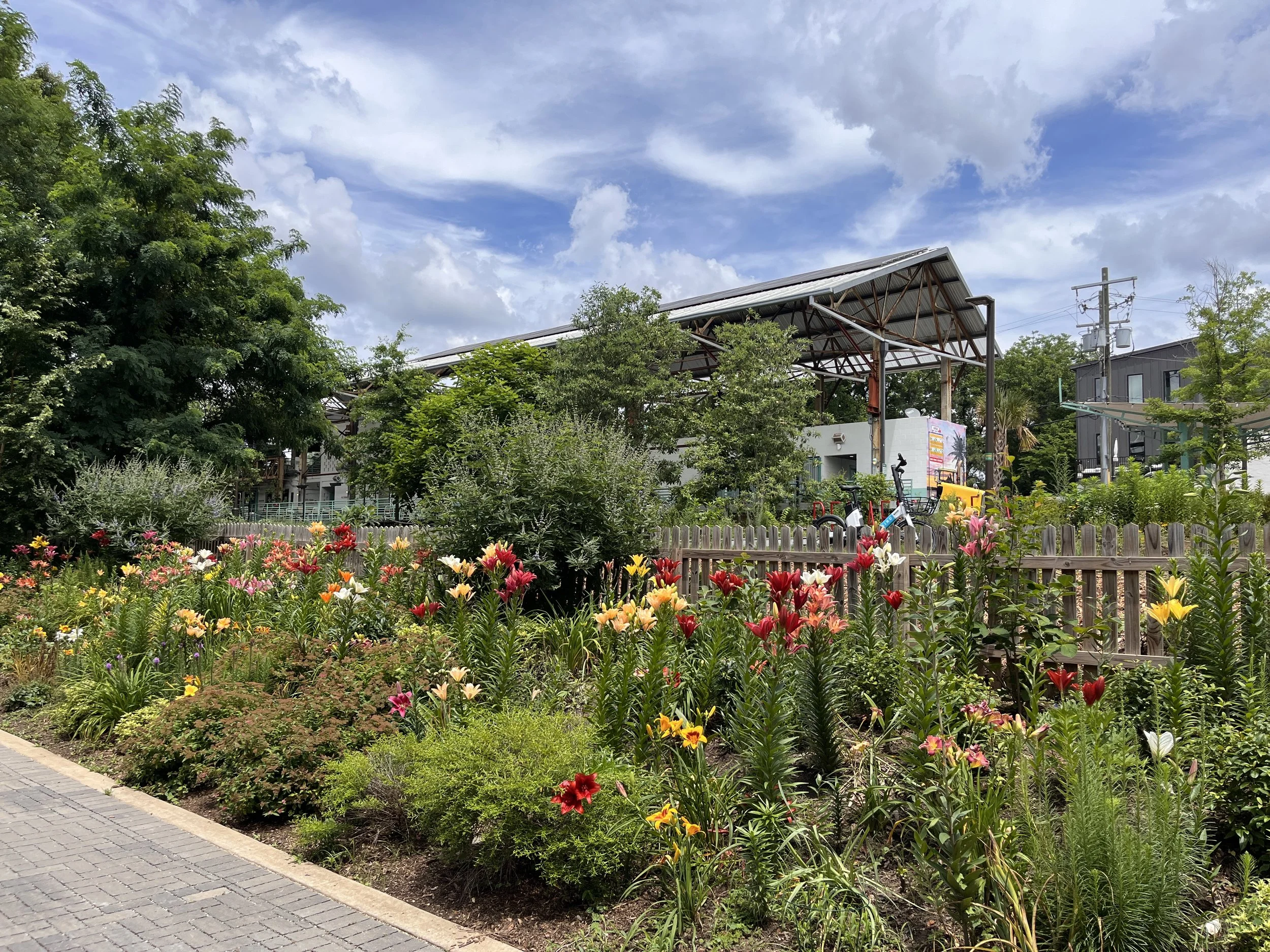 Flower garden behind BeltLine Studio ATL near the Atlanta BeltLine