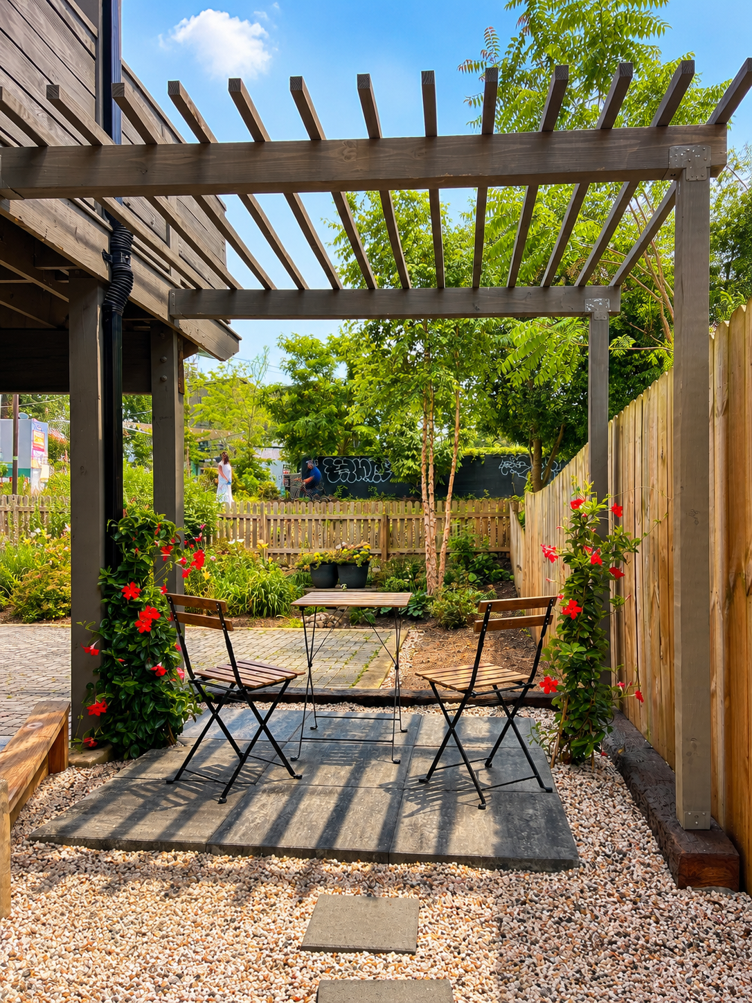 Private patio seating area at BeltLine Studio ATL, steps from Atlanta BeltLine Eastside Trail