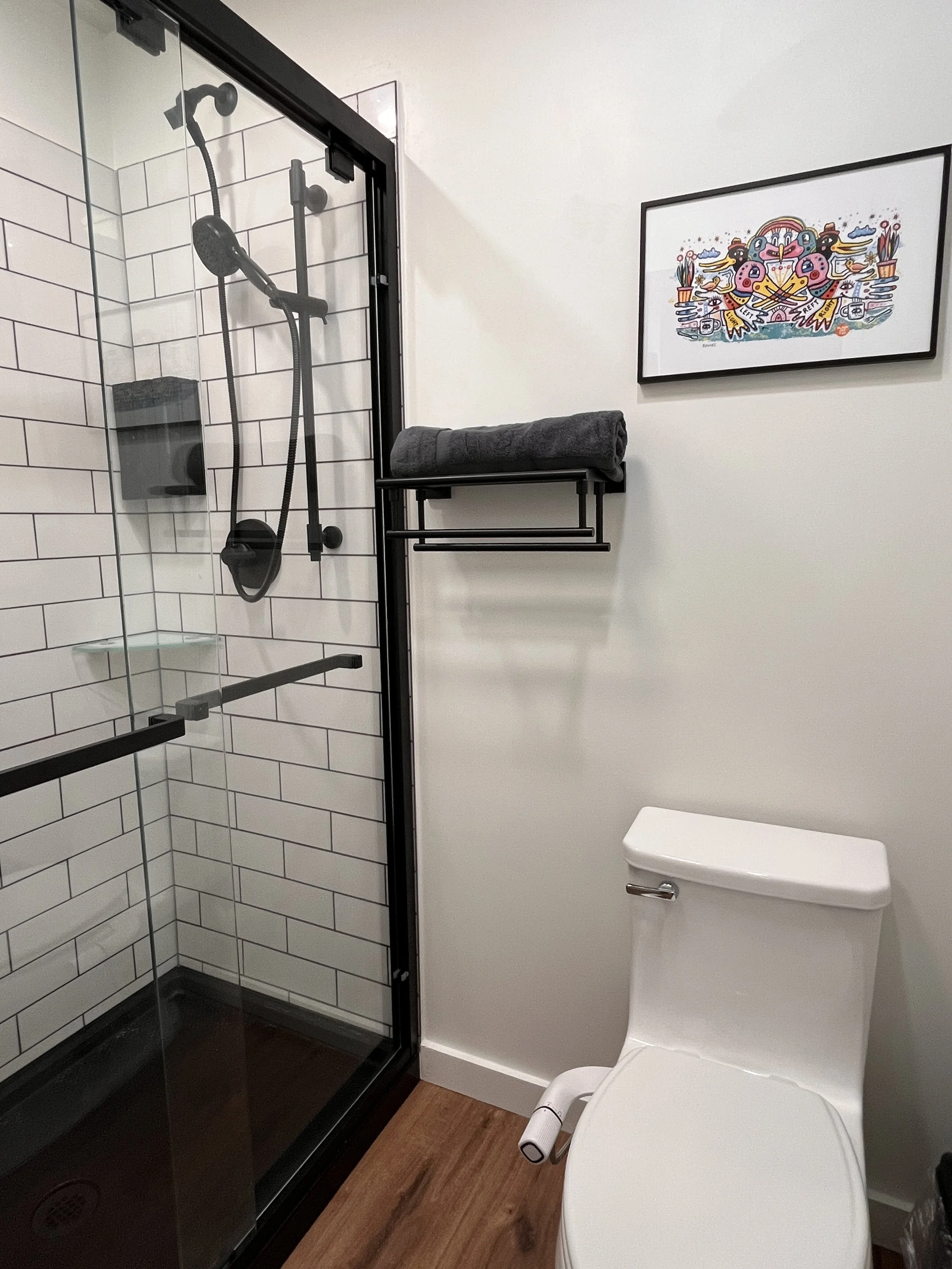 Modern bathroom with walk-in shower at BeltLine Studio ATL