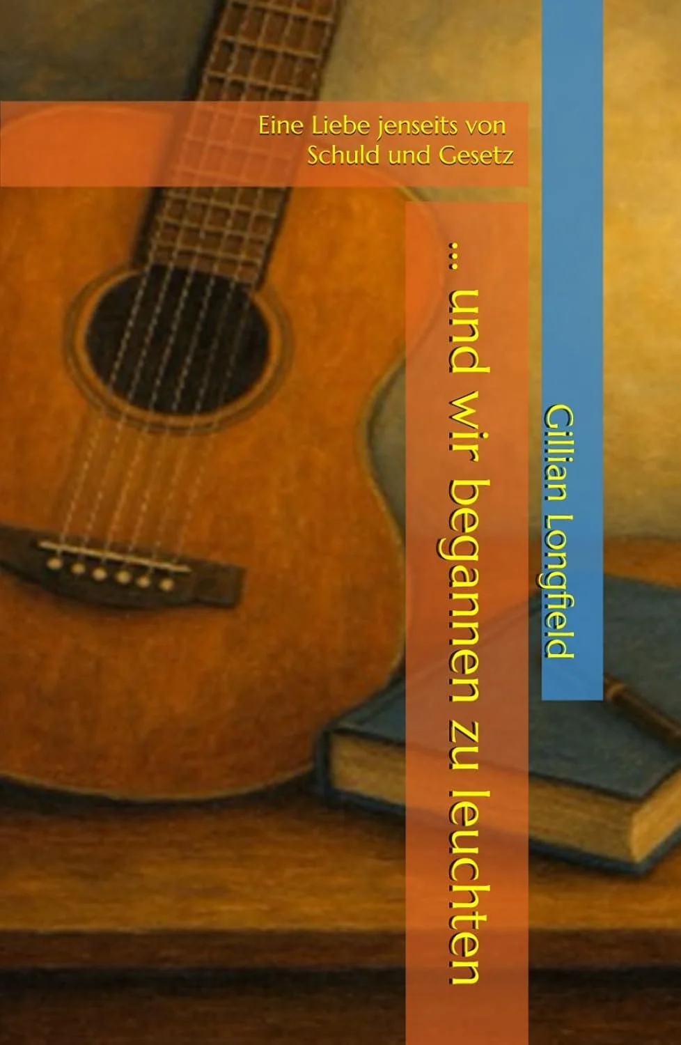 Ein Gitarrenbild mit überlagertem deutschen Text, der eine Liebesgeschichte beschreibt.