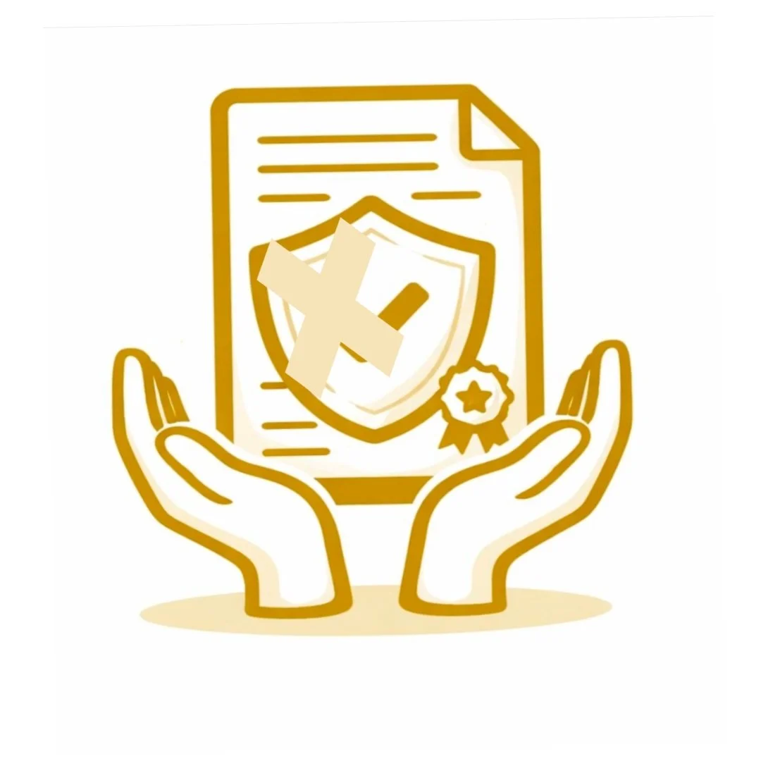 Illustration of two hands holding a document with a shield and medical cross symbol, indicating health insurance or medical protection.