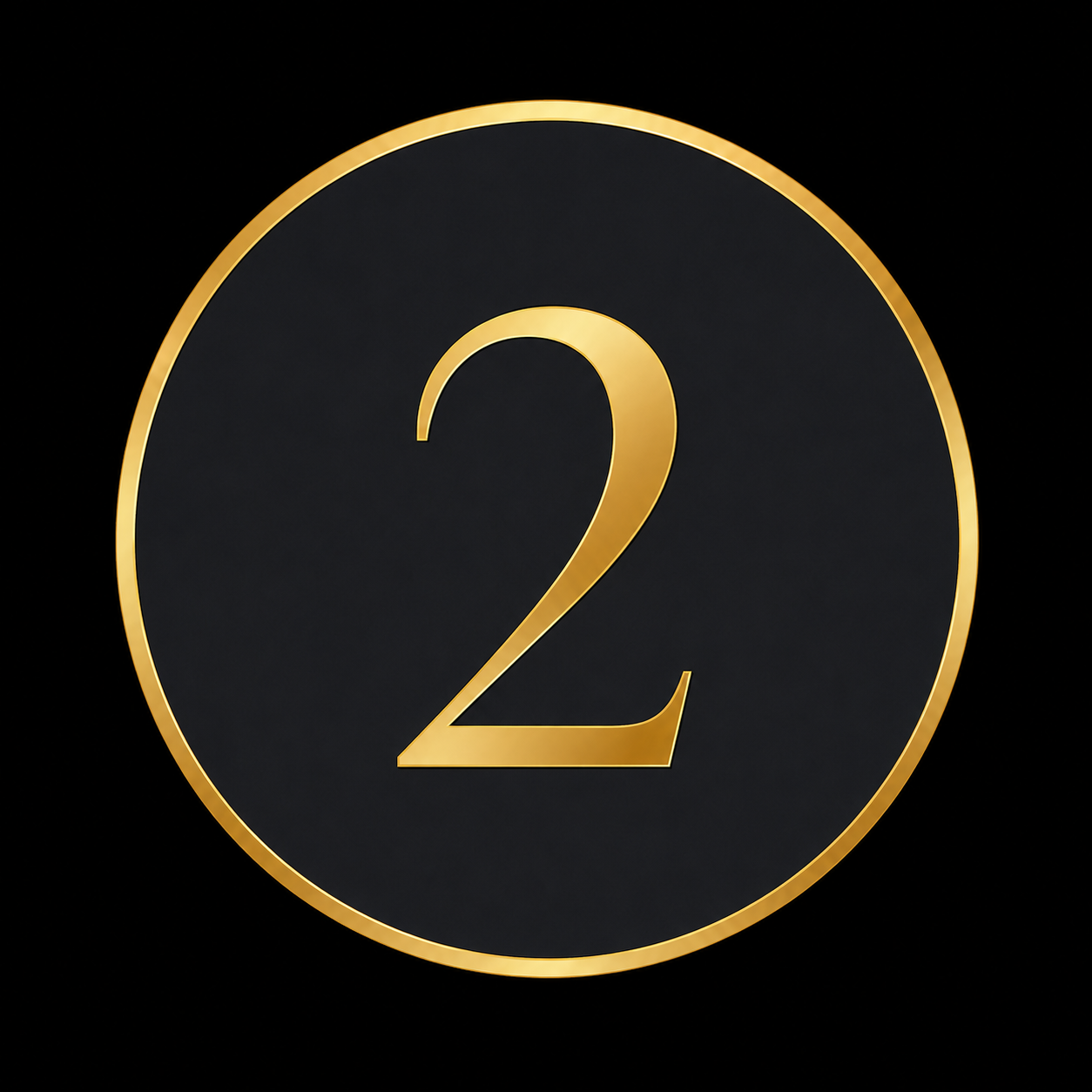 Round black and gold sign with the number 2 in the center.