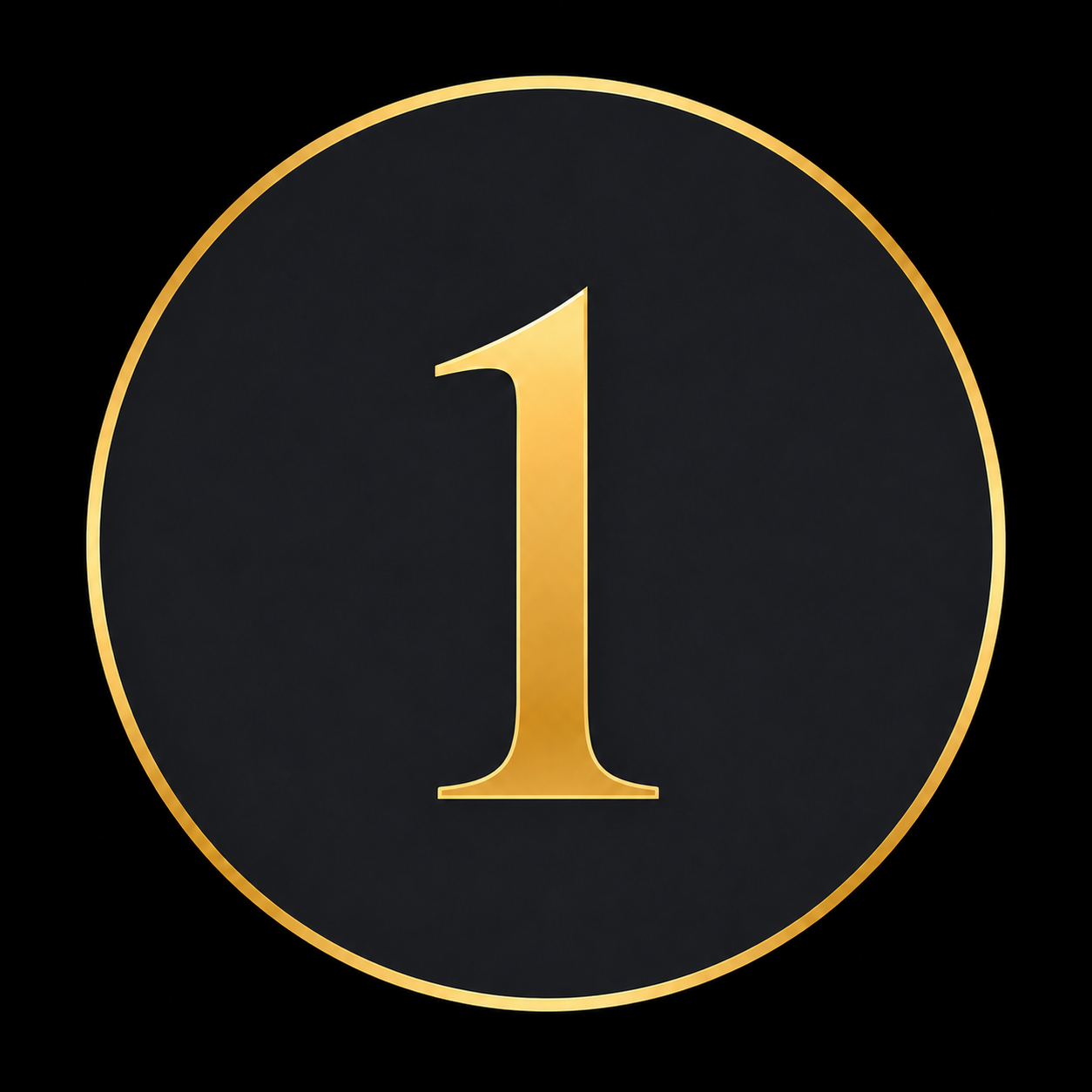 Black circular button with a gold border and gold number one in the center.