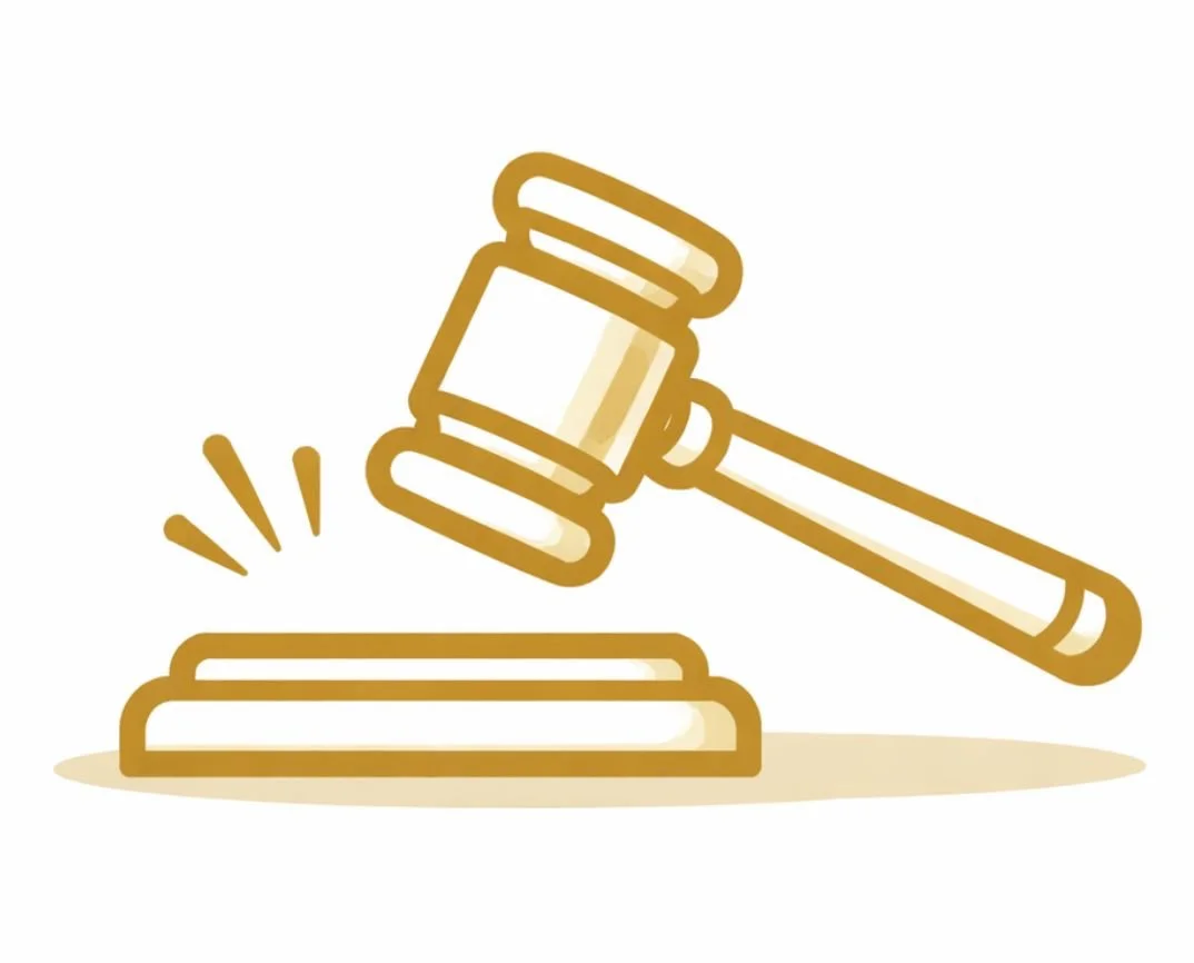 A gold gavel hitting a sounding block