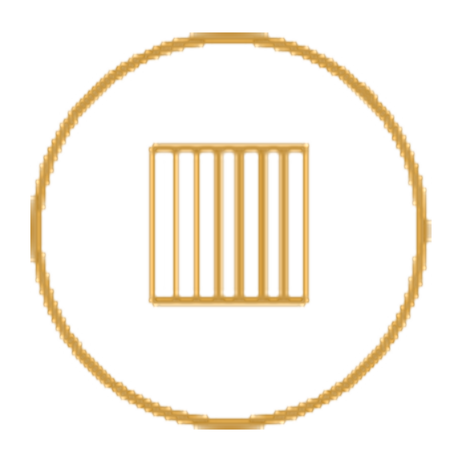 A star-shaped gold-colored object with a square grid pattern in the center.