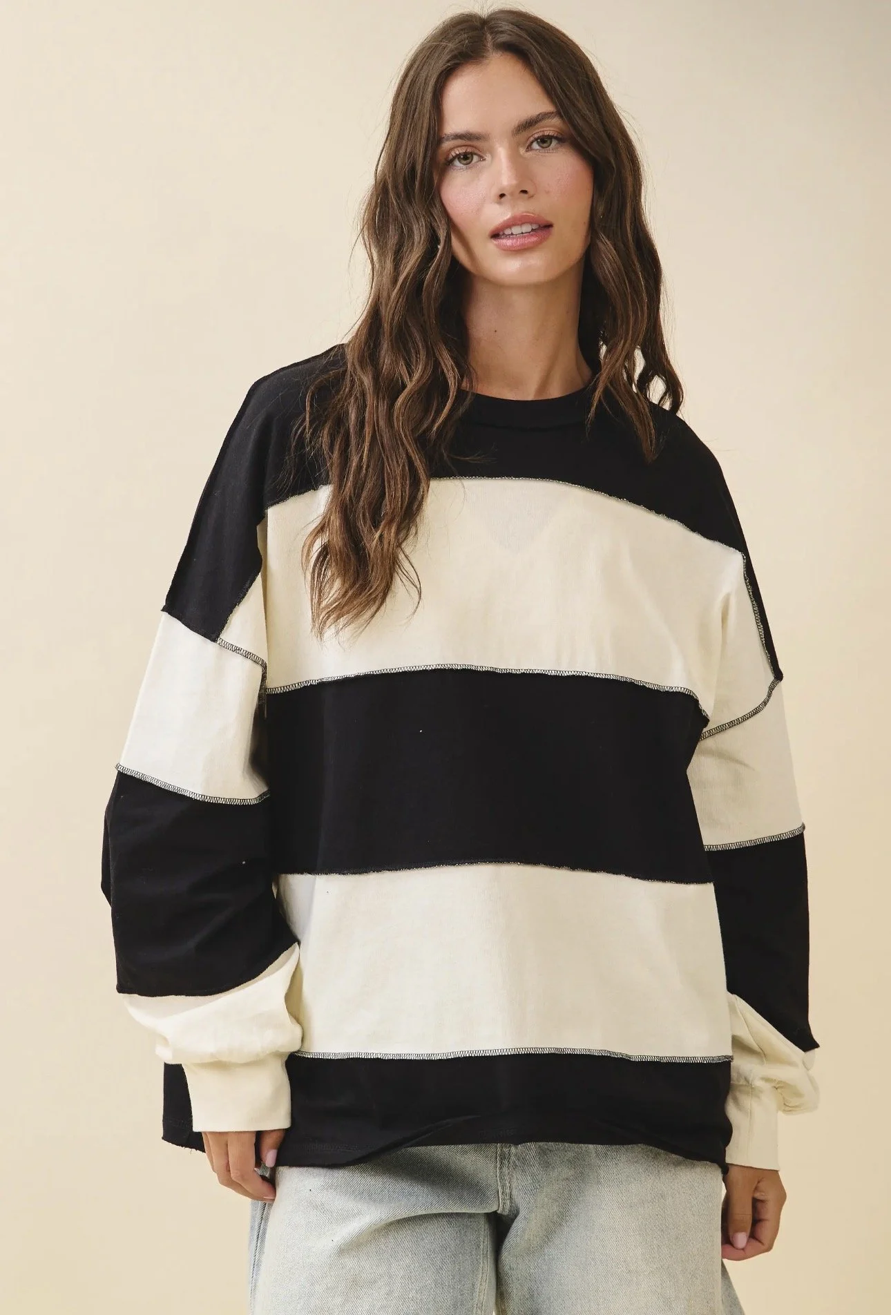 Oversized Color Block Long Sleeve Pullover