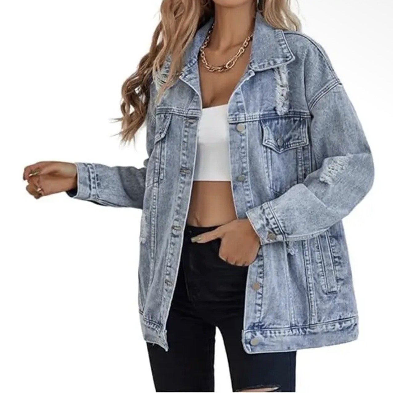 Distressed Denim Jacket Boyfriend Style Vintage