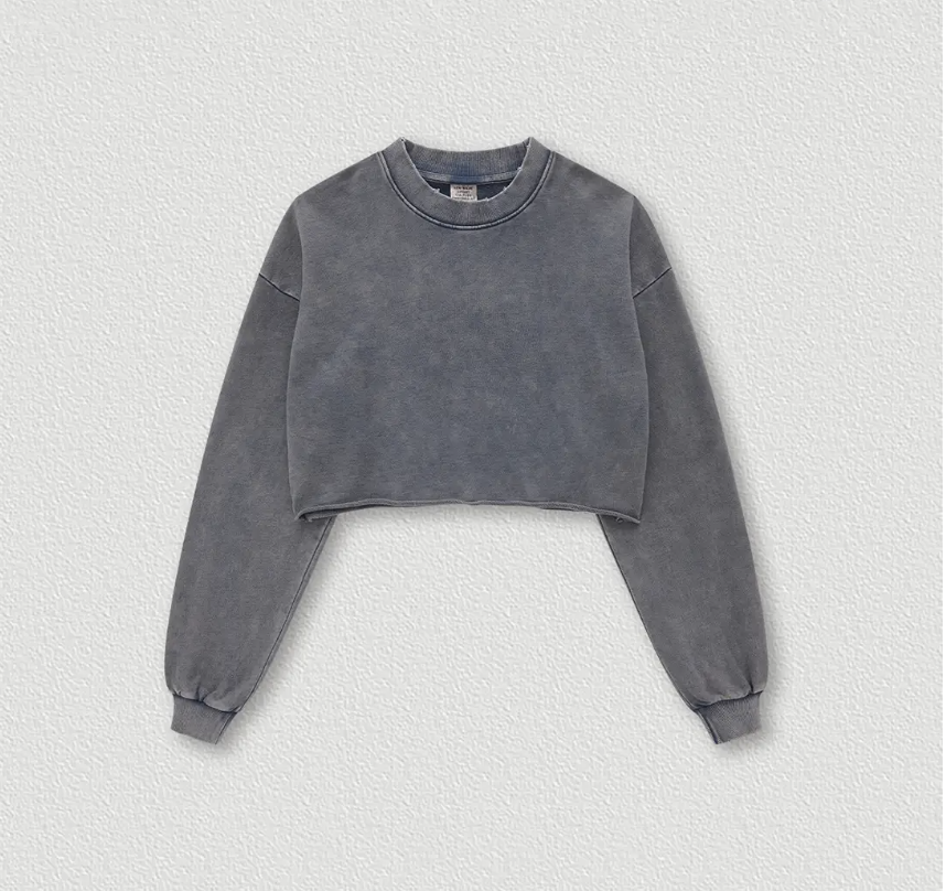 Cropped Distressed Long Sleeve Sweatshirt- Royal Blue
